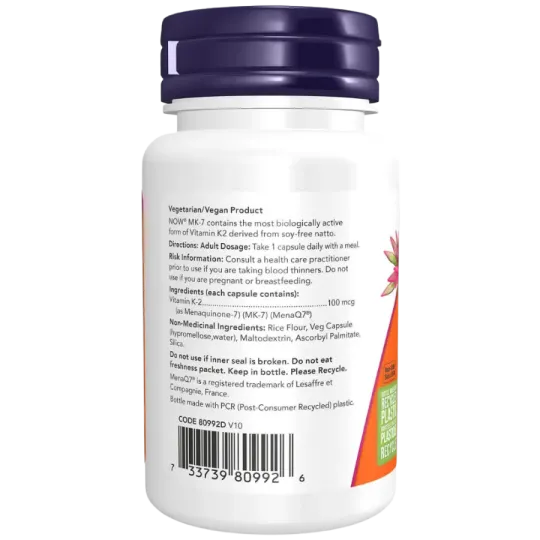 NOW Foods MK-7 Vitamin K-2 100 mcg, 60 Capsules | 每天不同折扣, 全网最低价格 | 种类齐全的保健品店铺 VITASHOP, 只有你想不到, 没有你买不到 !