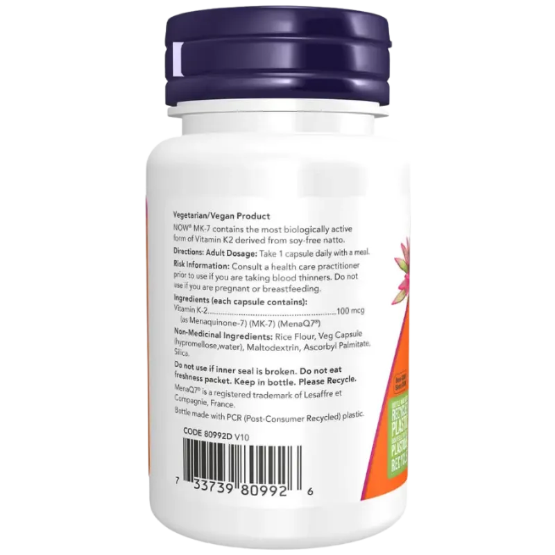 MK-7 Vitamine K-2 100 mcg, 60 Capsules | Safest & Easiest Shopping Vitamins Online | VITASHOP