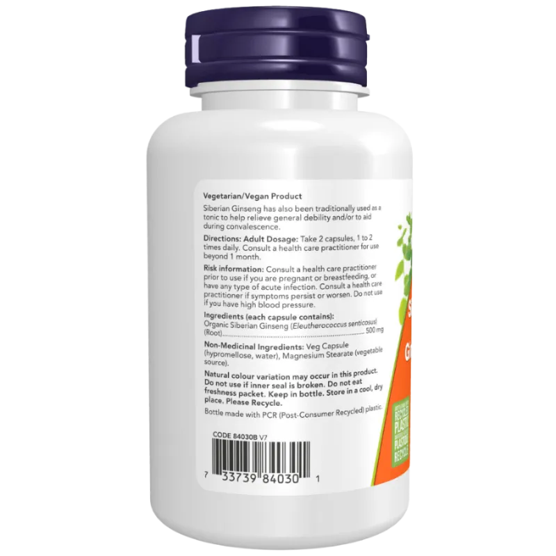 Ginseng Sibérien 500 mg, 100 Capsules | Safest & Easiest Shopping Vitamins Online | VITASHOP