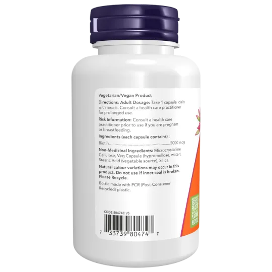 NOW Foods Biotin 5000 mcg, 120 Capsules | Unbeatable Prices, Daily Deals | VITASHOP