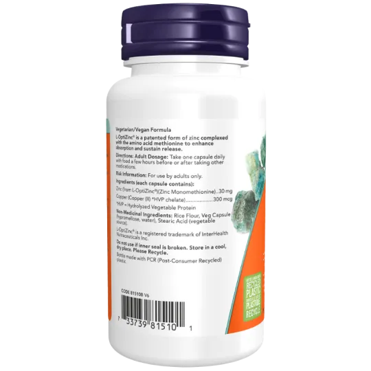 NOW Foods L-OptiZinc 30 mg, 100 Capsules | Unbeatable Prices, Daily Deals | VITASHOP