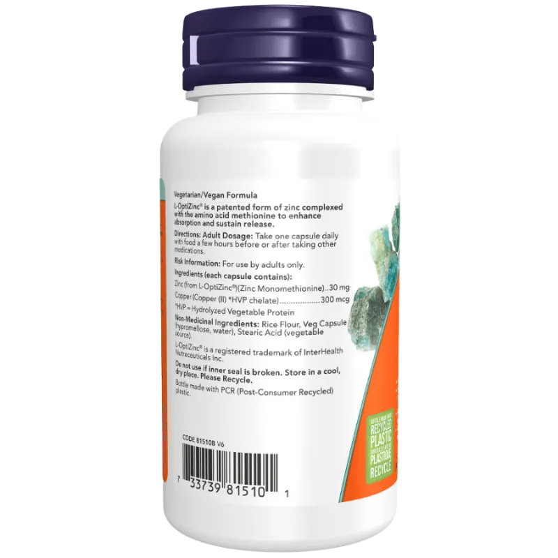 NOW Foods L-OptiZinc 30 mg, 100 Capsules | Unbeatable Prices, Daily Deals | VITASHOP