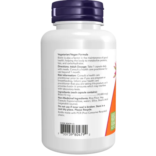 NOW Foods Biotin 10000 mcg, 120 Veg Capsules | Unbeatable Prices, Daily Deals | VITASHOP