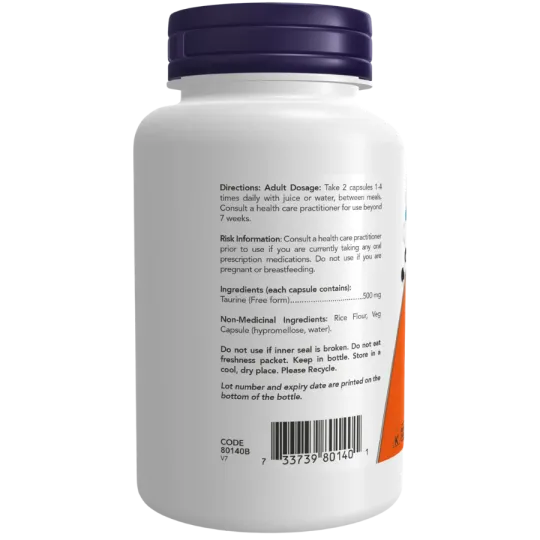NOW Foods 나우 푸드 타우린 500 mg, 100 캡슐 | 매일 업데이트되는 특가 상품 | VITASHOP