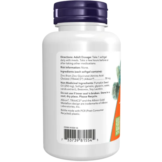 NOW Foods Zinc Glycinate 30mg, 120 Softgels | 每天不同折扣, 全网最低价格 | 种类齐全的保健品店铺 VITASHOP, 只有你想不到, 没有你买不到 !