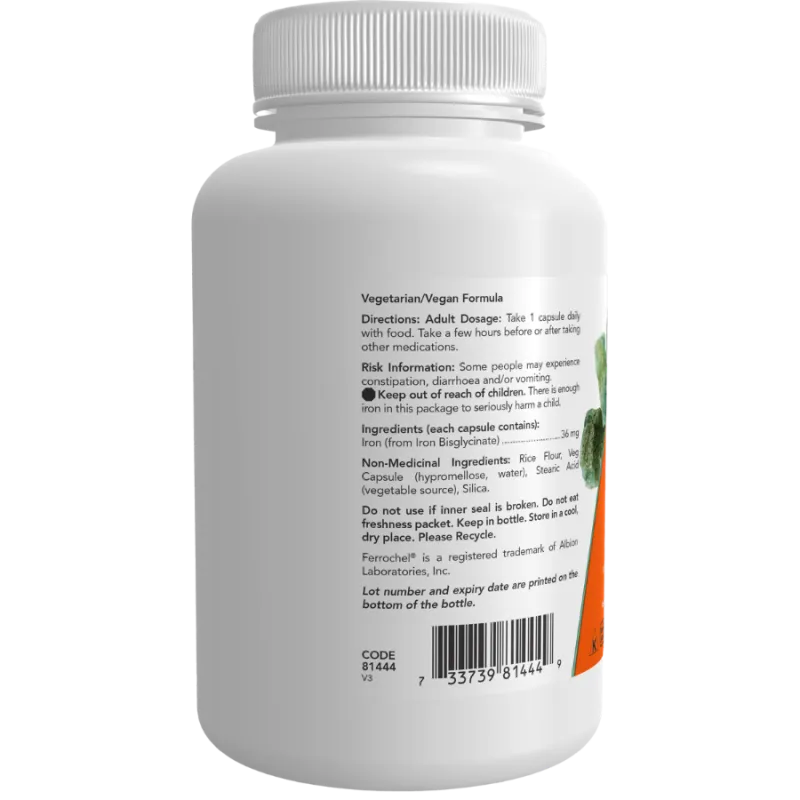 NOW Foods Iron Bisglycinate 36 mg, 90 Veg Capsules | Unbeatable Prices, Daily Deals | VITASHOP