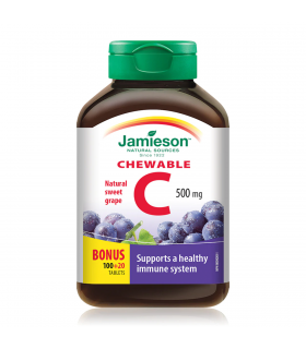 Jamieson 자미에슨 비타민 C 500 mg 포도 맛 100+20 무료 씹을 수 있는 당의정 | 매일 업데이트되는 특가 상품 | VITASHOP