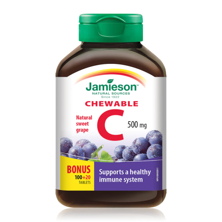 Jamieson 자미에슨 비타민 C 500 mg 포도 맛 100+20 무료 씹을 수 있는 당의정 | 매일 업데이트되는 특가 상품 | VITASHOP
