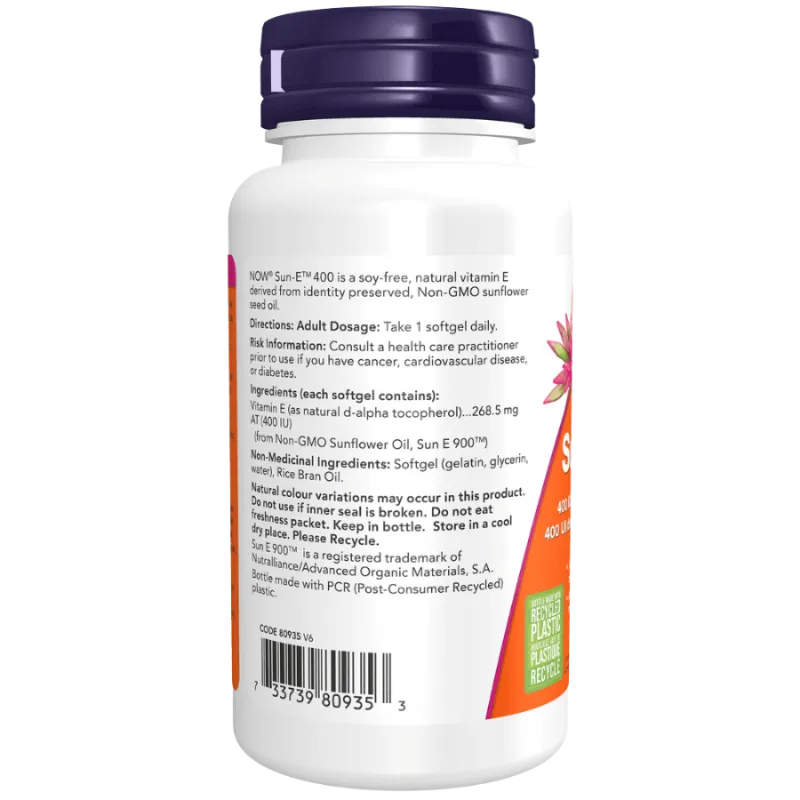 NOW Foods SUN-E 400 IU Natural Non-GMO Vitamin E 60 Softgels | Unbeatable Prices, Daily Deals | VITASHOP