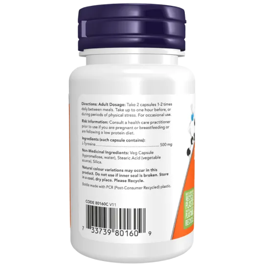 NOW Foods L-Tyrosine 500 mg, 60 Capsules | Unbeatable Prices, Daily Deals | VITASHOP