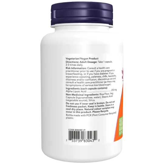 Acide alpha-lipoïque 250 mg, 120 gélules | Safest & Easiest Shopping Vitamins Online | VITASHOP