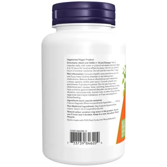 Cascara Sagrada 450 mg, 100 Gélules | Safest & Easiest Shopping Vitamins Online | VITASHOP