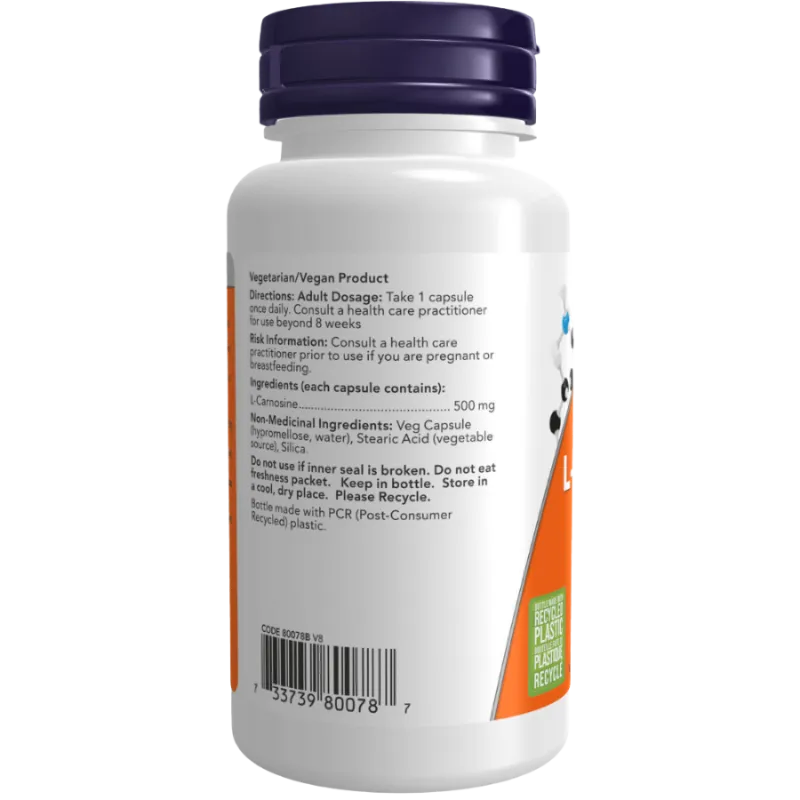NOW Foods L-Carnosine 500 mg, 60 Veg Capsules | Unbeatable Prices, Daily Deals | VITASHOP