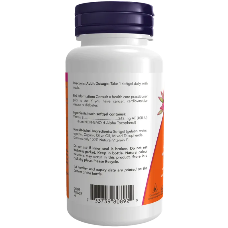 E-400 UI 100% Naturel Mélange De Tocophérols, 100 Softgels | Safest & Easiest Shopping Vitamins Online | VITASHOP