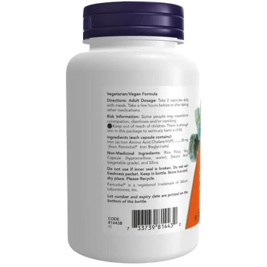NOW Foods 나우 푸드 철 비스글리시네이트 18mg, 식물성 캡슐 120정 | 매일 업데이트되는 특가 상품 | VITASHOP