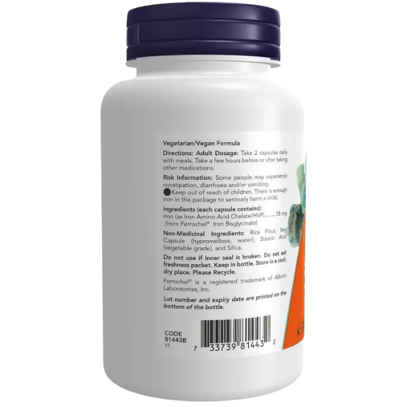 Bisglycinate de fer 18 mg, 120 gélules végétales | Safest & Easiest Shopping Vitamins Online | VITASHOP