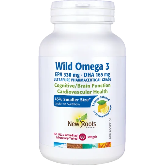 Wild Omega 3 EPA 330 mg DHA 165 mg Easy-Swallow Size Lemon Flavour 60 Softgels | Safest & Easiest Shopping Vitamins Online | VIT