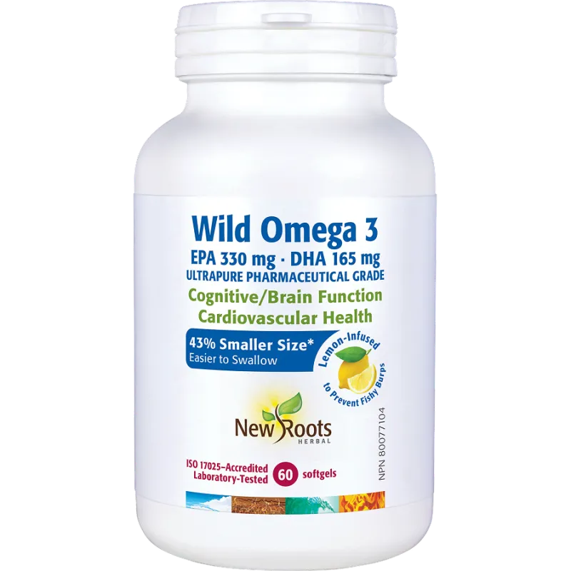 Wild Omega 3 EPA 330 mg DHA 165 mg Easy-Swallow Size Lemon Flavour 60 Softgels | Safest & Easiest Shopping Vitamins Online | VIT