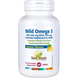 New Roots Wild Omega 3 EPA 660 mg DHA 330 mg Lemon Flavour 60 Softgels | Unbeatable Prices, Daily Deals | VITASHOP