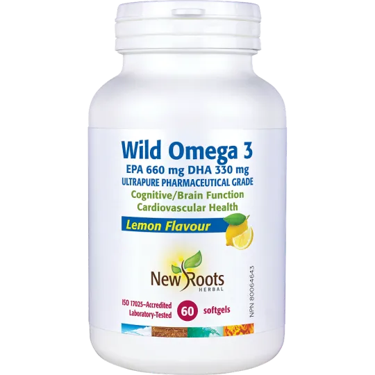 New Roots Wild Omega 3 EPA 660 mg DHA 330 mg Lemon Flavour 60 Softgels | Unbeatable Prices, Daily Deals | VITASHOP