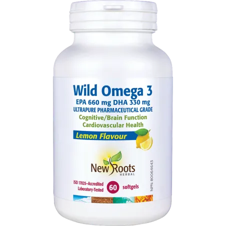 New Roots Wild Omega 3 EPA 660 mg DHA 330 mg Lemon Flavour 60 Softgels | Unbeatable Prices, Daily Deals | VITASHOP