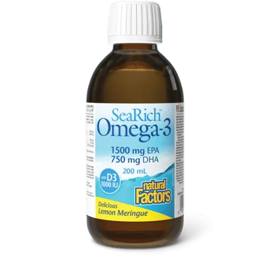 Natural Factors 내추럴 팩터스 SeaRich Omega-3 with D3 1500 mg EPA / 750 mg DHA 레몬 머랭, 200 mL 액체 | 매일 업데이트되는 특가 상품 | VITASHOP