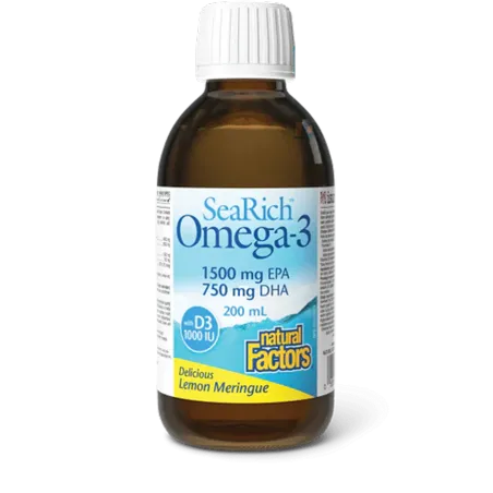 SeaRich Omega-3 avec D3 1500 mg EPA / 750 mg DHA Citron Meringue, 200 mL Liquide | Safest & Easiest Shopping Vitamins Online | V