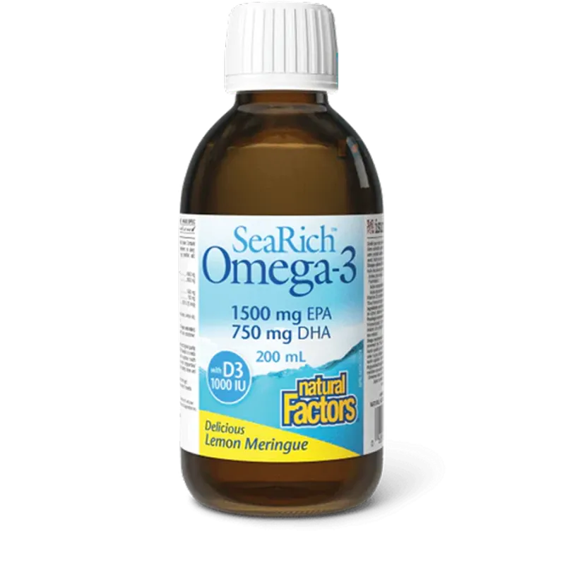 Natural Factors 내추럴 팩터스 SeaRich Omega-3 with D3 1500 mg EPA / 750 mg DHA 레몬 머랭, 200 mL 액체 | 매일 업데이트되는 특가 상품 | VITASHOP