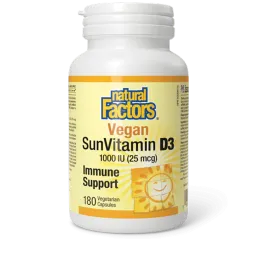 Vegan SunVitamin D3 1000 UI, 180 capsules végétariennes | Safest & Easiest Shopping Vitamins Online | VITASHOP