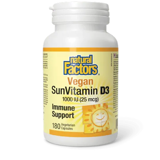 Natural Factors 내추럴 팩터스 비건 SunVitamin D3 1000 IU, 180 식물성 캡슐 | 매일 업데이트되는 특가 상품 | VITASHOP