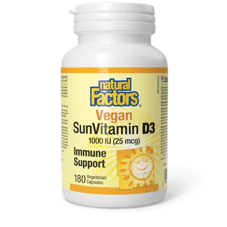 Vegan SunVitamin D3 1000 UI, 180 capsules végétariennes | Safest & Easiest Shopping Vitamins Online | VITASHOP