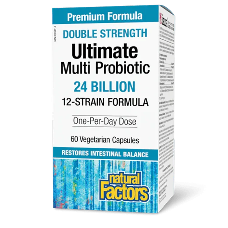 Natural Factors Ultimate Multi Probiotic Double Strength 24 Billion Live Probiotic Cultures, 60 Vegetarian Capsules | Unbeatable
