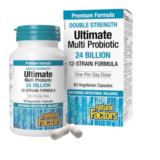 Natural Factors Ultimate Multi Probiotic Double Strength 24 Billion Live Probiotic Cultures, 60 Vegetarian Capsules | Unbeatable