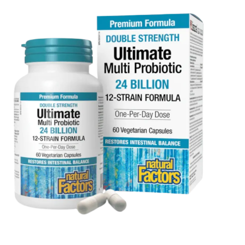 Natural Factors Ultimate Multi Probiotic Double Strength 24 Billion Live Probiotic Cultures, 60 Vegetarian Capsules | Unbeatable