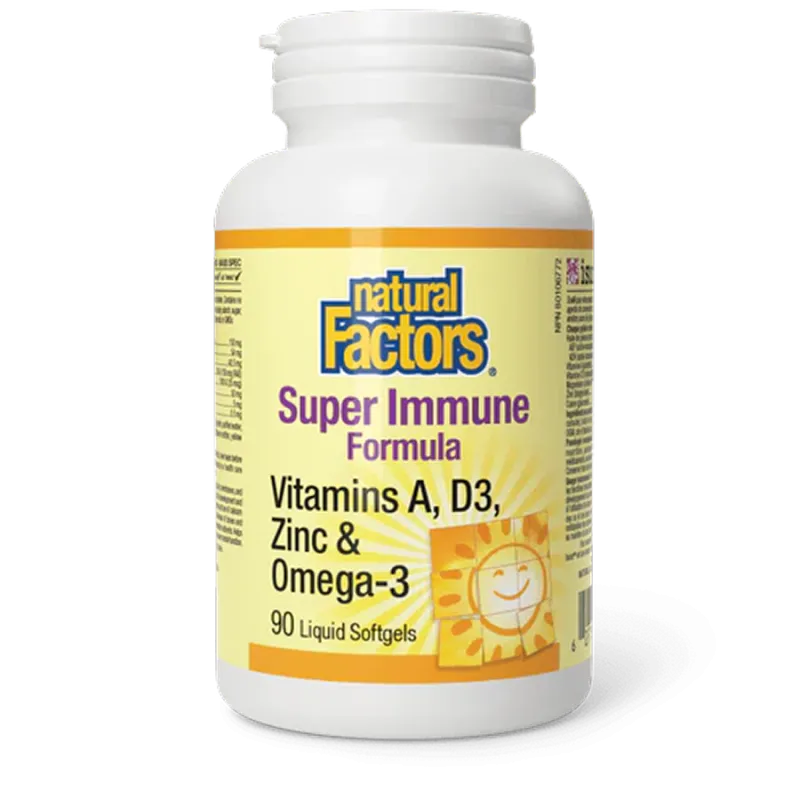 Super Immune Formula Vitamines A, D3, Zinc & Oméga-3, 90 gélules liquides | Safest & Easiest Shopping Vitamins Online | VITASHOP