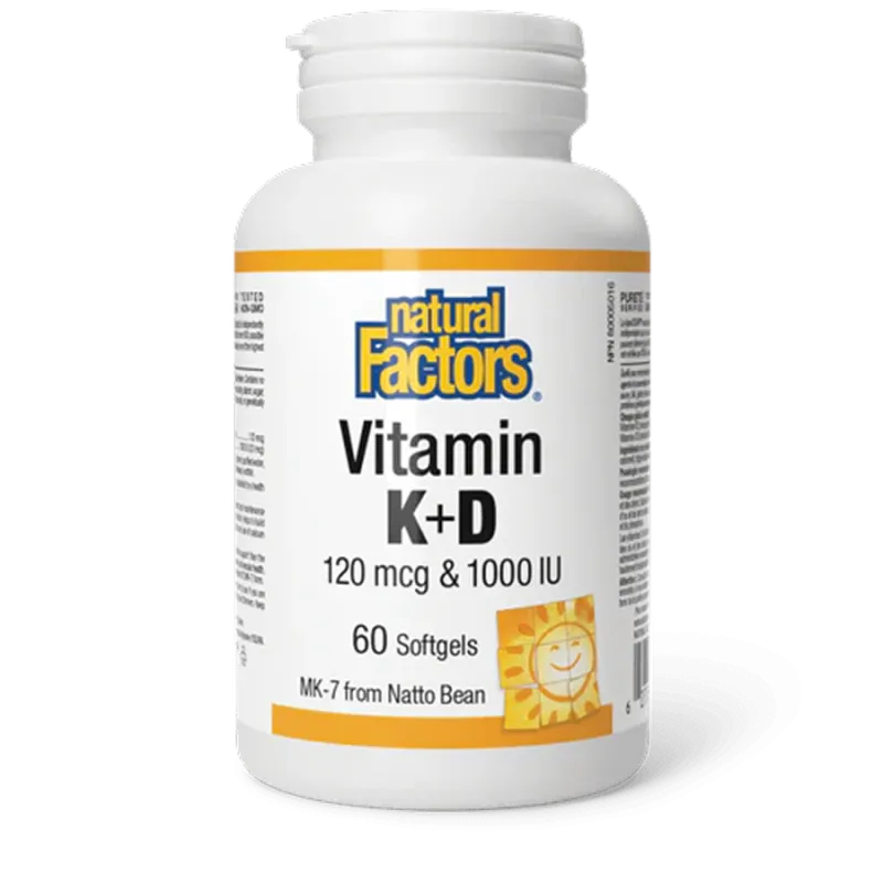 Natural Factors Vitamin K+D 120 mcg / 1000 IU, 60 Softgels | Unbeatable Prices, Daily Deals | VITASHOP