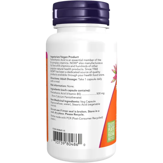 NOW Foods 나우 푸드 판토텐산 500 mg, 100 캡슐 | 매일 업데이트되는 특가 상품 | VITASHOP