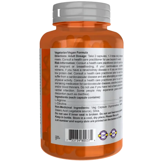 NOW Foods Arginine & Citrulline, 120 Veg Capsules | Unbeatable Prices, Daily Deals | VITASHOP