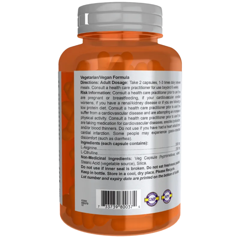 NOW Foods Arginine & Citrulline, 120 Veg Capsules | Unbeatable Prices, Daily Deals | VITASHOP