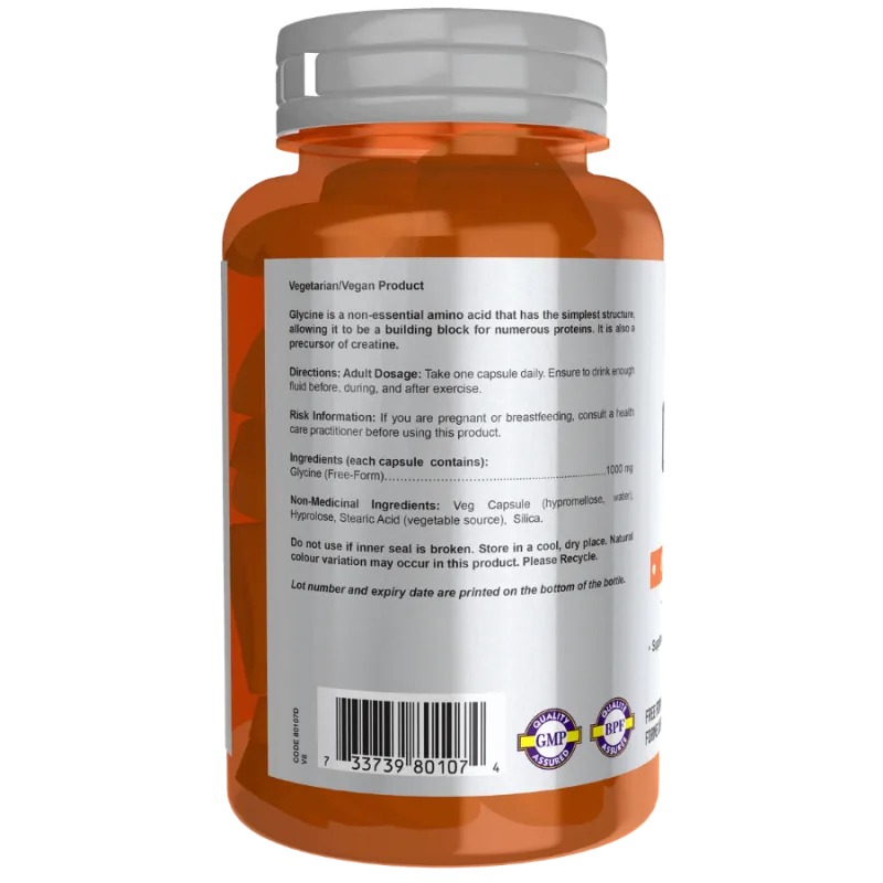 NOW Foods Glycine 1000 mg, 100 Capsules | Unbeatable Prices, Daily Deals | VITASHOP
