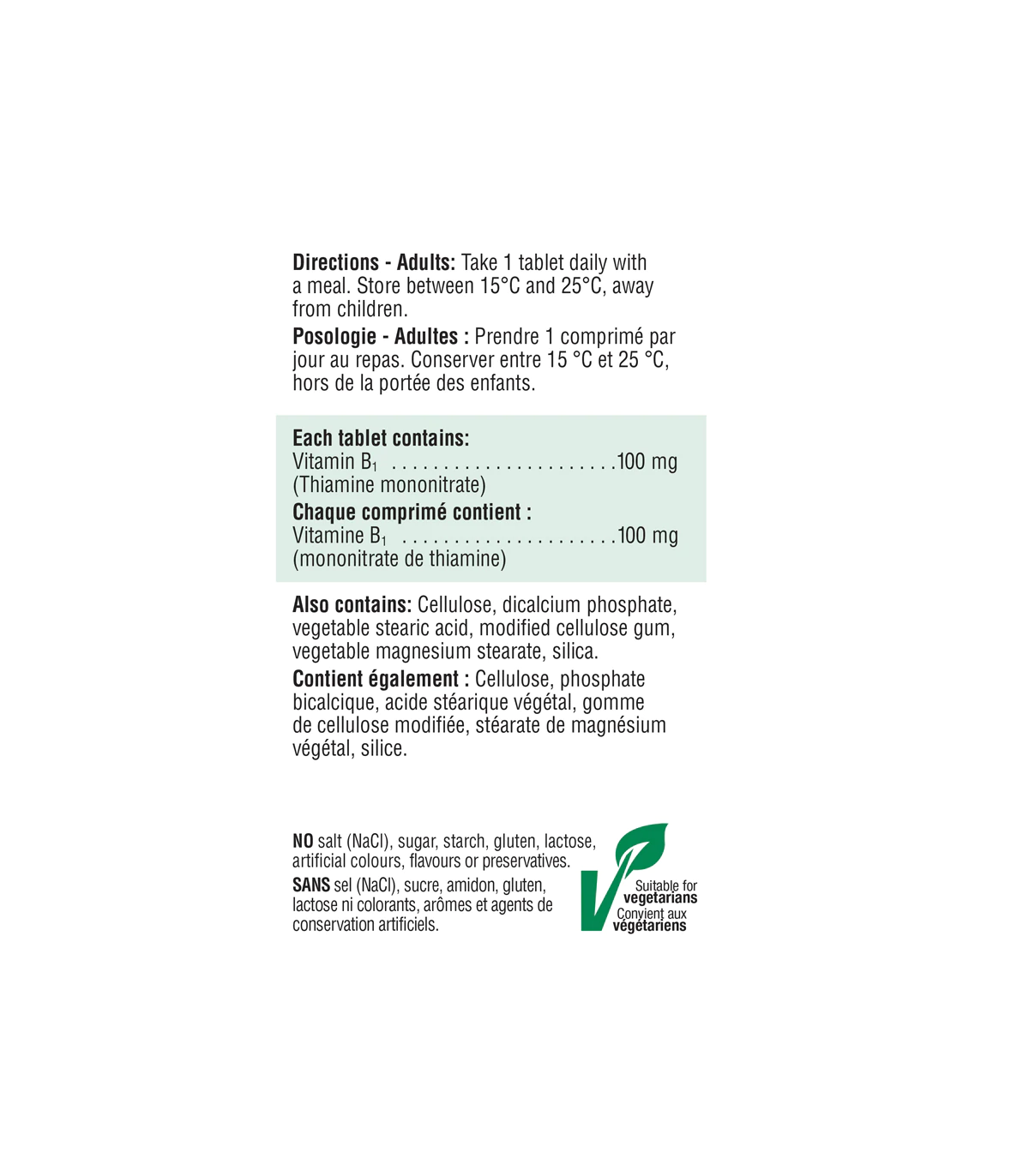 Jamieson Vitamine B1 (Thiamine) 100 comprimés | Prix imbattables, offres quotidiennes | VITASHOP