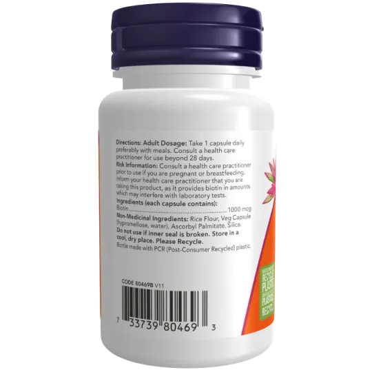 NOW Foods Biotin 1000 mcg, 100 Capsules | 每天不同折扣, 全网最低价格 | 种类齐全的保健品店铺 VITASHOP, 只有你想不到, 没有你买不到 !