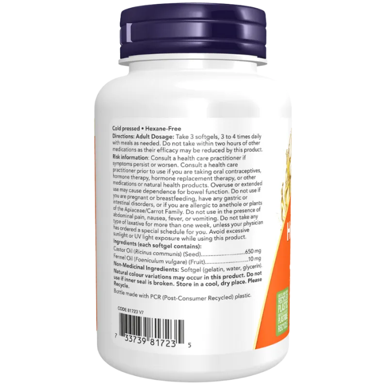 Huile de ricin 650 mg avec huile de fenouil, 120 gélules | Safest & Easiest Shopping Vitamins Online | VITASHOP
