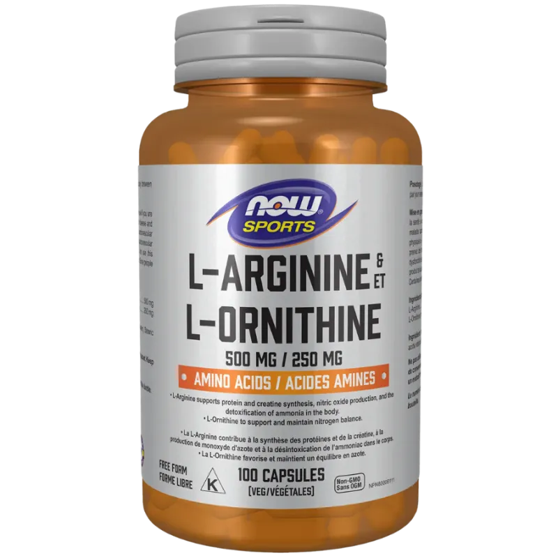 NOW Foods L-Arginine 500 mg L-Ornithine 250 mg, 100 Capsules | 每天不同折扣, 全网最低价格 | 种类齐全的保健品店铺 VITASHOP, 只有你想不到, 没有你买不到 !