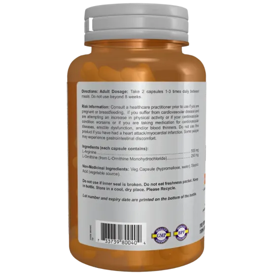 NOW Foods L-Arginine 500 mg L-Ornithine 250 mg, 100 Capsules | 每天不同折扣, 全网最低价格 | 种类齐全的保健品店铺 VITASHOP, 只有你想不到, 没有你买不到 !