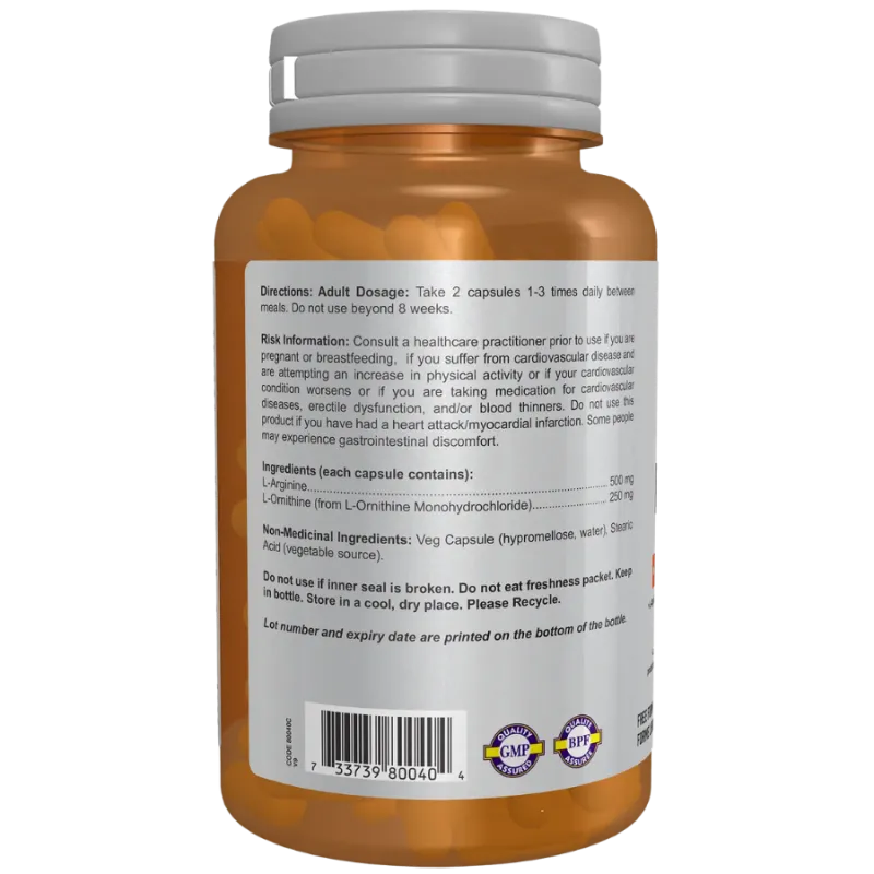 NOW Foods L-Arginine 500 mg L-Ornithine 250 mg, 100 Capsules | 每天不同折扣, 全网最低价格 | 种类齐全的保健品店铺 VITASHOP, 只有你想不到, 没有你买不到 !