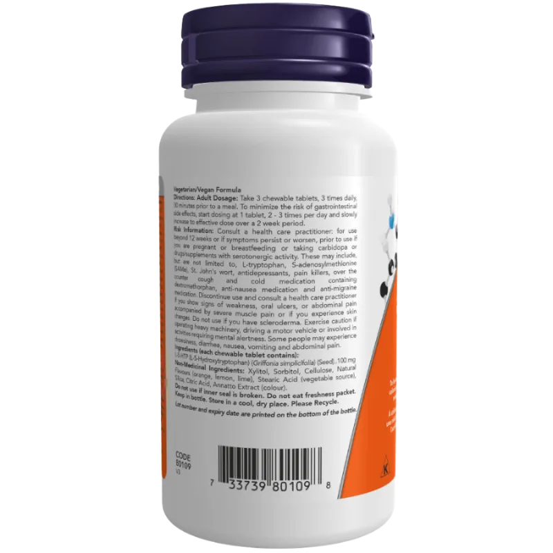 NOW Foods 5-HTP 100 mg Chewable, 90 Tablets | Unbeatable Prices, Daily Deals | VITASHOP
