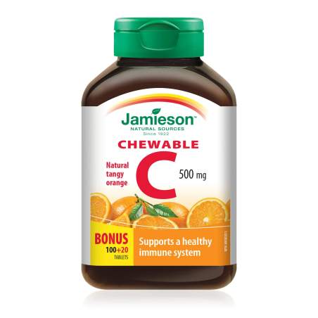 Vitamin C 500 mg Tangy Orange 100+20 Free Chewable Tablets | Safest & Easiest Shopping Vitamins Online | VITASHOP