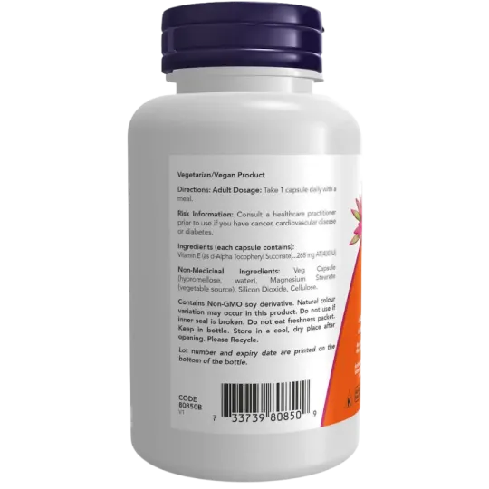 Végétarien Sec E-400 UI, 100 Capsules Végétales | Safest & Easiest Shopping Vitamins Online | VITASHOP