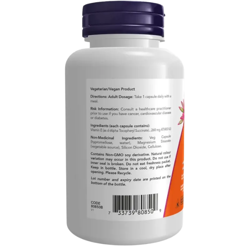 Végétarien Sec E-400 UI, 100 Capsules Végétales | Safest & Easiest Shopping Vitamins Online | VITASHOP